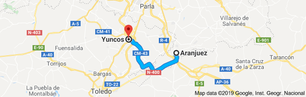 Mapa de Aranjuez, Madrid a Yuncos, Toledo